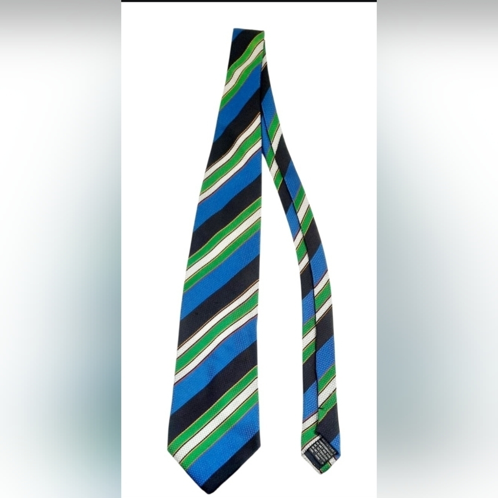 GIANNI VERSACE Geometri Striped Blue Green White  Men's Silk Neck Tie-vintage